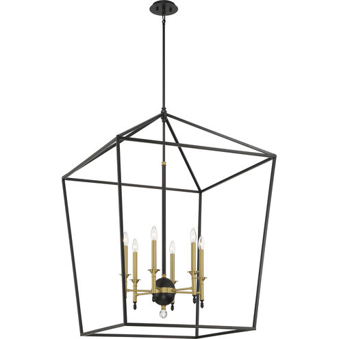 Townhall 6 Light 32 inch Coal/Soft Brass Pendant Ceiling Light